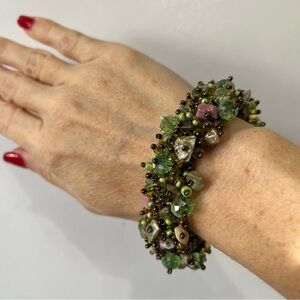 Beautiful Green Brown Seed Beaded Bracelet Chunky